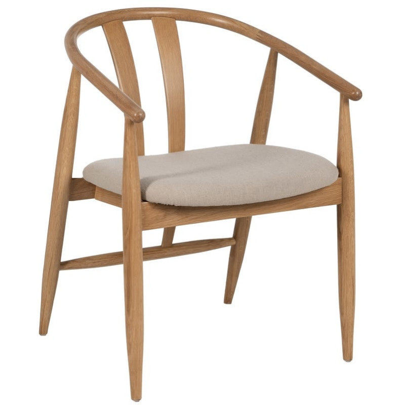 Fauteuil de table vintage scandinave Bois de chêne Naturel Tissu Beige Quinio - 1
