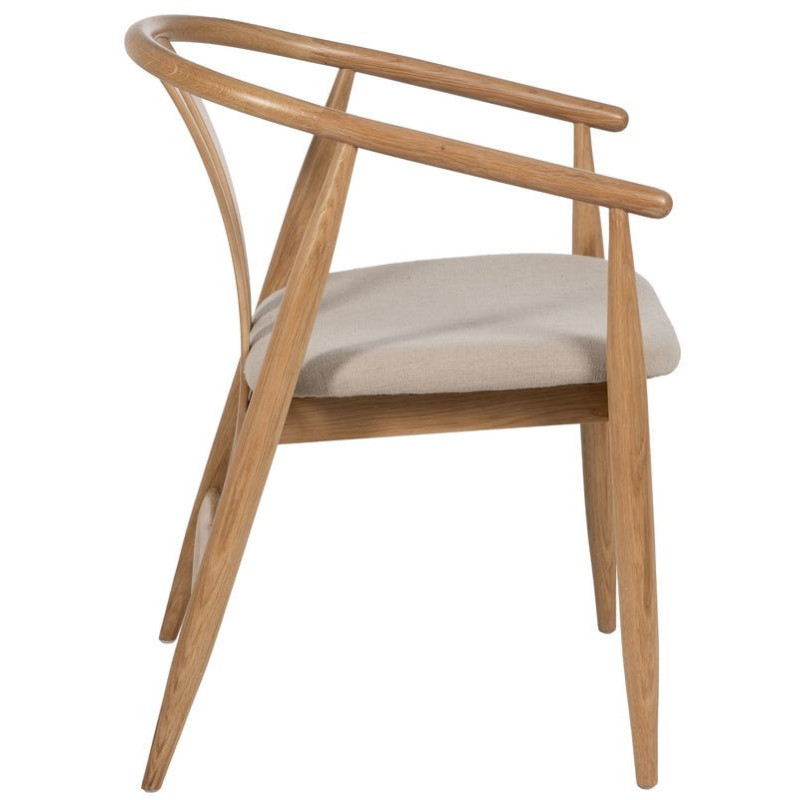 Fauteuil de table vintage scandinave Bois de chêne Naturel Tissu Beige Quinio - 3