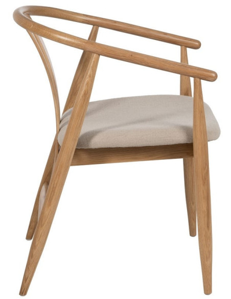 Fauteuil de table vintage scandinave Bois de chêne Naturel Tissu Beige Quinio - 3