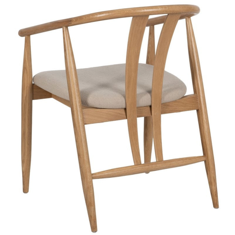 Fauteuil de table vintage scandinave Bois de chêne Naturel Tissu Beige Quinio - 4