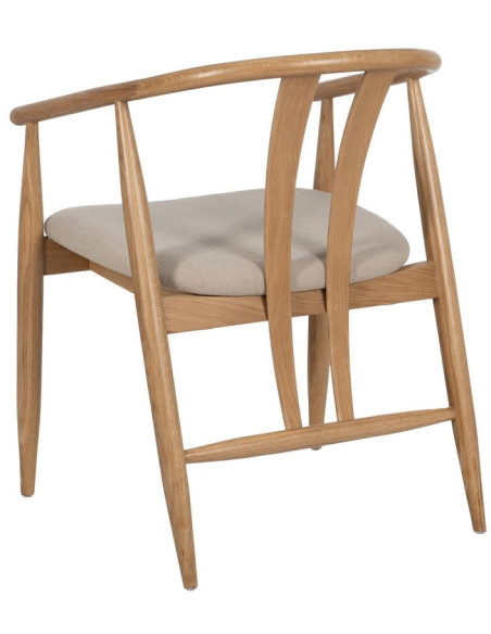 Fauteuil de table vintage scandinave Bois de chêne Naturel Tissu Beige Quinio - 4