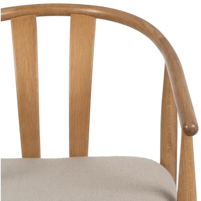 Fauteuil de table vintage scandinave Bois de chêne Naturel Tissu Beige Quinio - 5