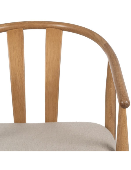 Fauteuil de table vintage scandinave Bois de chêne Naturel Tissu Beige Quinio - 5