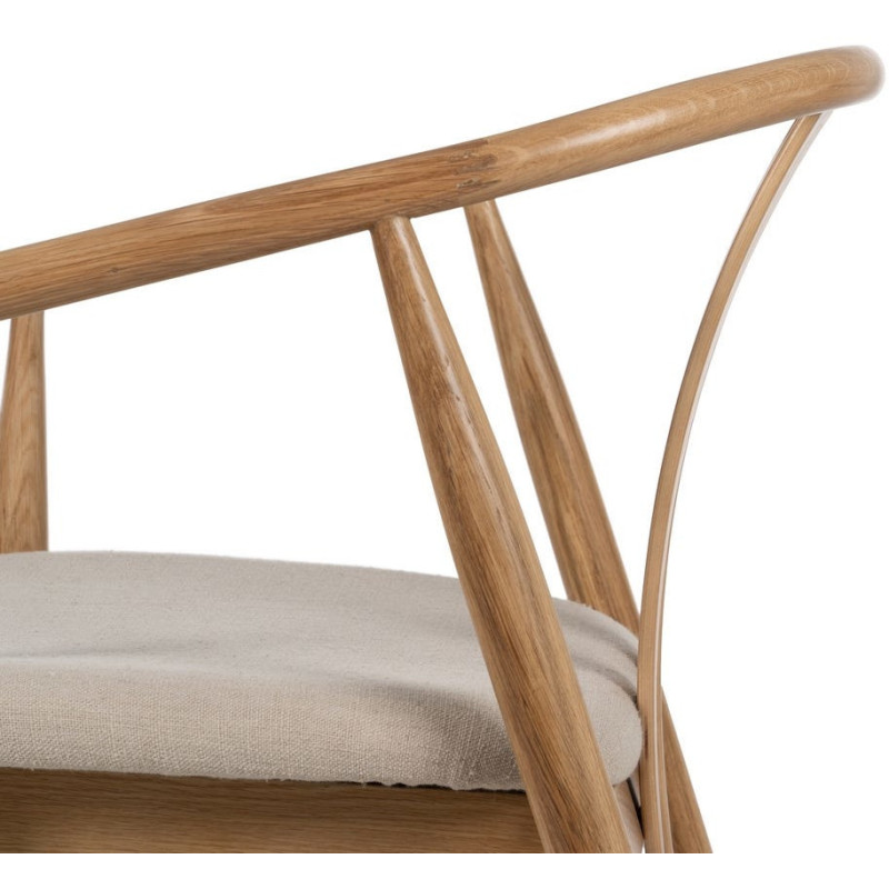 Fauteuil de table vintage scandinave Bois de chêne Naturel Tissu Beige Quinio - 6