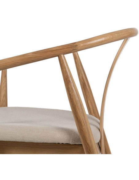 Fauteuil de table vintage scandinave Bois de chêne Naturel Tissu Beige Quinio - 6