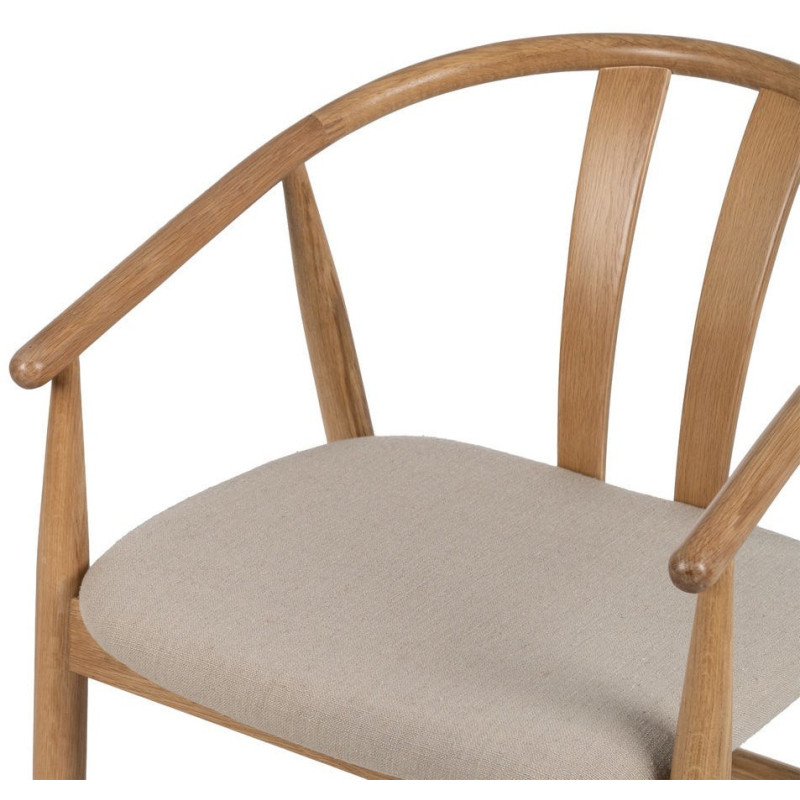 Fauteuil de table vintage scandinave Bois de chêne Naturel Tissu Beige Quinio - 7