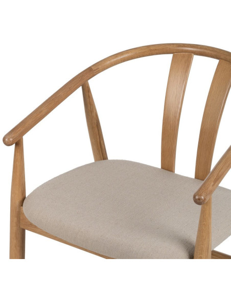 Fauteuil de table vintage scandinave Bois de chêne Naturel Tissu Beige Quinio - 7