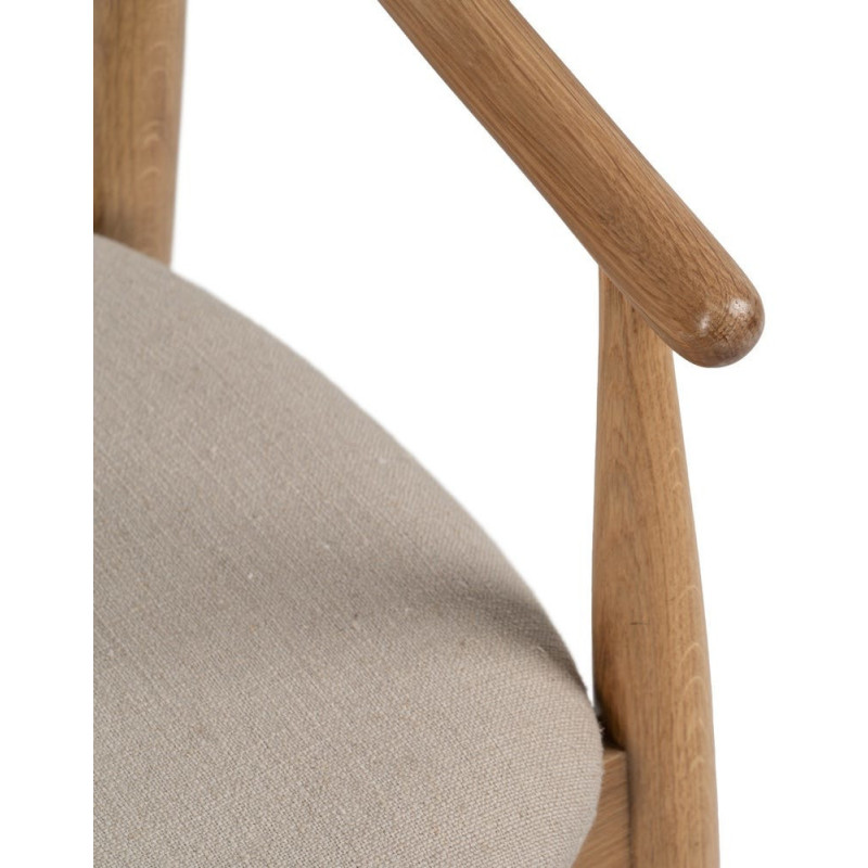 Fauteuil de table vintage scandinave Bois de chêne Naturel Tissu Beige Quinio - 8