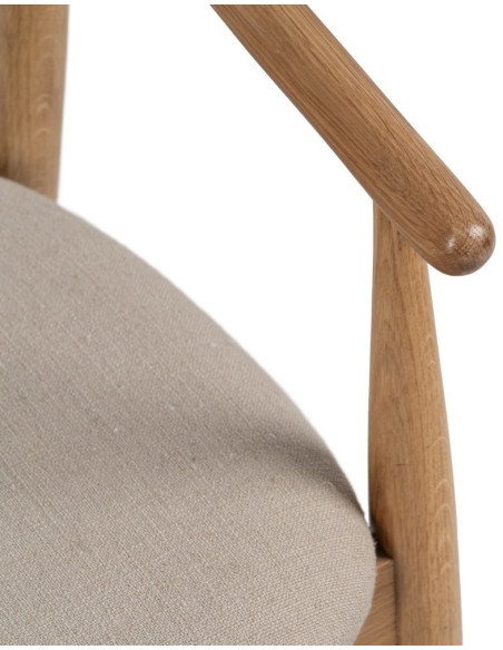 Fauteuil de table vintage scandinave Bois de chêne Naturel Tissu Beige Quinio - 8