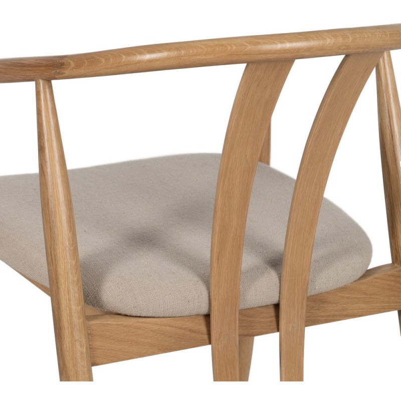 Fauteuil de table vintage scandinave Bois de chêne Naturel Tissu Beige Quinio - 9