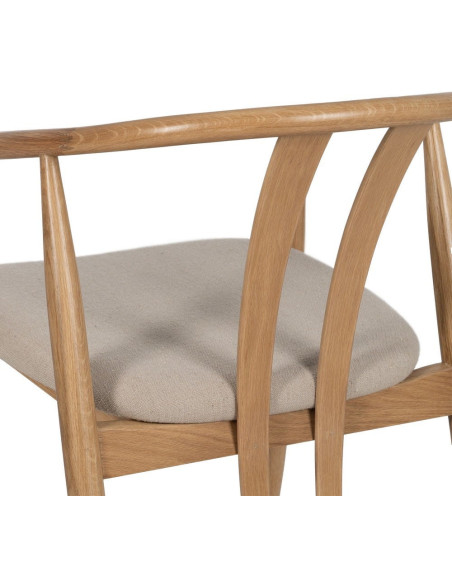 Fauteuil de table vintage scandinave Bois de chêne Naturel Tissu Beige Quinio - 9