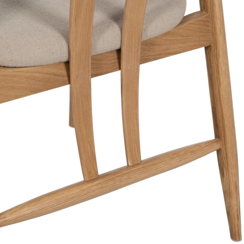 Fauteuil de table vintage scandinave Bois de chêne Naturel Tissu Beige Quinio - 10