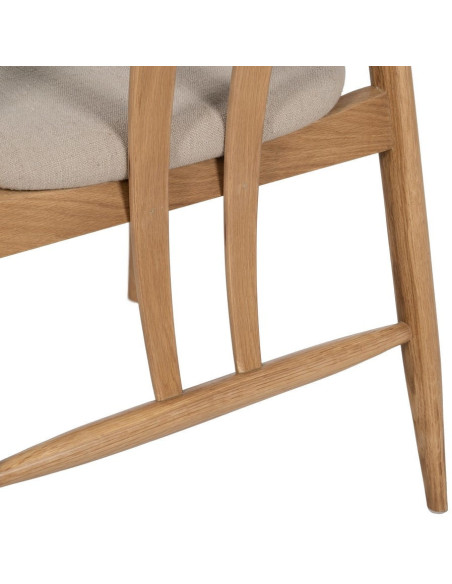 Fauteuil de table vintage scandinave Bois de chêne Naturel Tissu Beige Quinio - 10