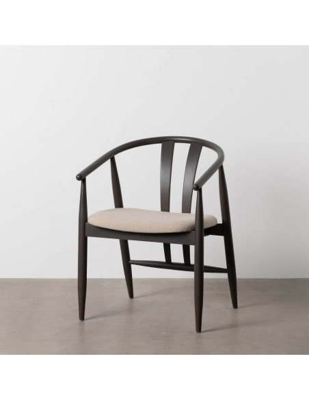 Fauteuil de table vintage scandinave Bois de chêne Noir Tissu Beige Quinio - 12