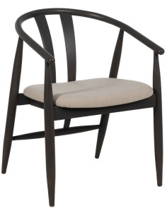 Fauteuil de table vintage scandinave Bois de chêne Noir Tissu Beige Quinio - 1