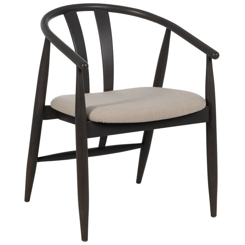 Fauteuil de table vintage scandinave Bois de chêne Noir Tissu Beige Quinio - 1