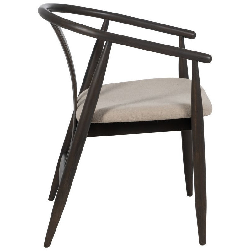 Fauteuil de table vintage scandinave Bois de chêne Noir Tissu Beige Quinio - 3