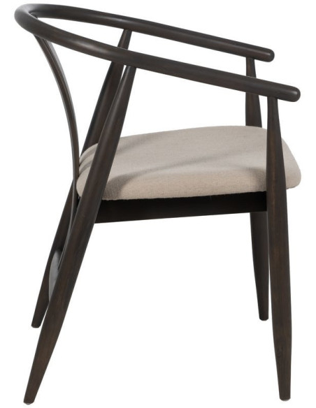 Fauteuil de table vintage scandinave Bois de chêne Noir Tissu Beige Quinio - 3