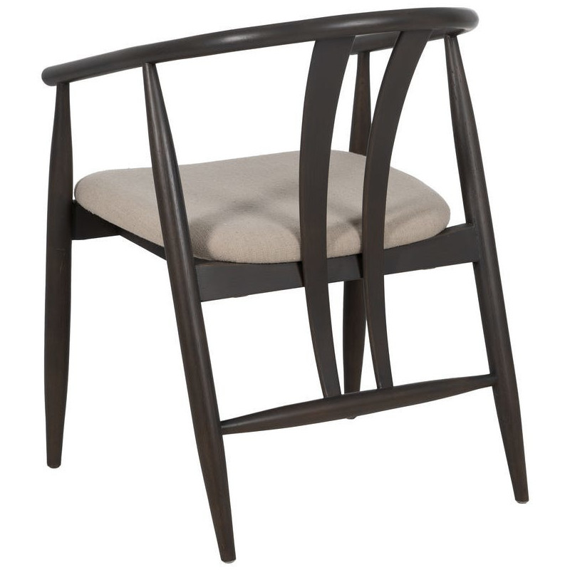 Fauteuil de table vintage scandinave Bois de chêne Noir Tissu Beige Quinio - 4