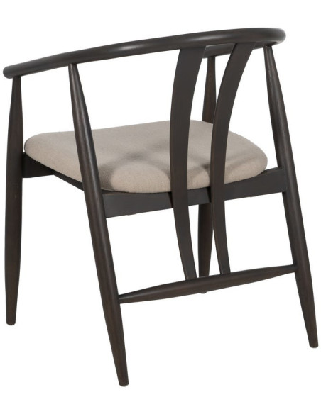 Fauteuil de table vintage scandinave Bois de chêne Noir Tissu Beige Quinio - 4