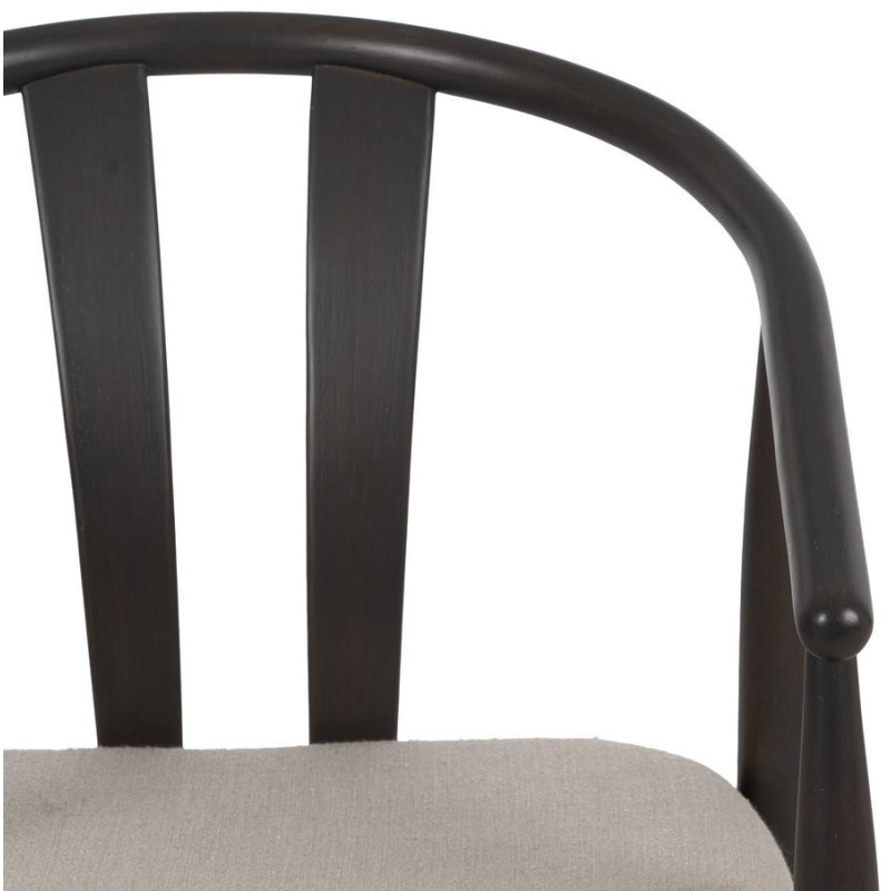 Fauteuil de table vintage scandinave Bois de chêne Noir Tissu Beige Quinio - 5