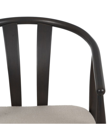 Fauteuil de table vintage scandinave Bois de chêne Noir Tissu Beige Quinio - 5