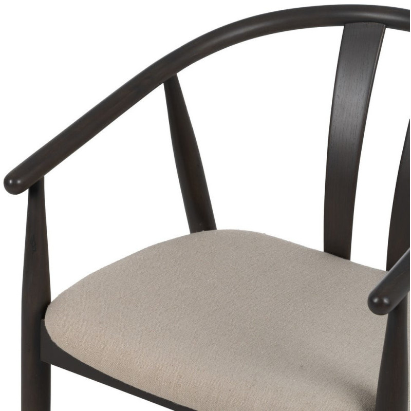 Fauteuil de table vintage scandinave Bois de chêne Noir Tissu Beige Quinio - 6