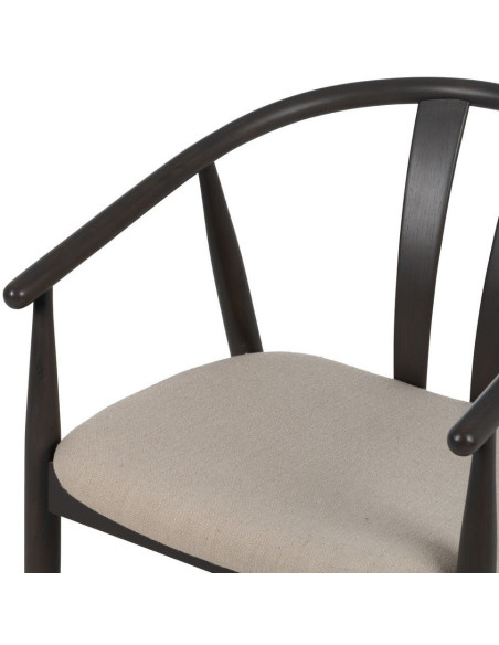 Fauteuil de table vintage scandinave Bois de chêne Noir Tissu Beige Quinio - 6