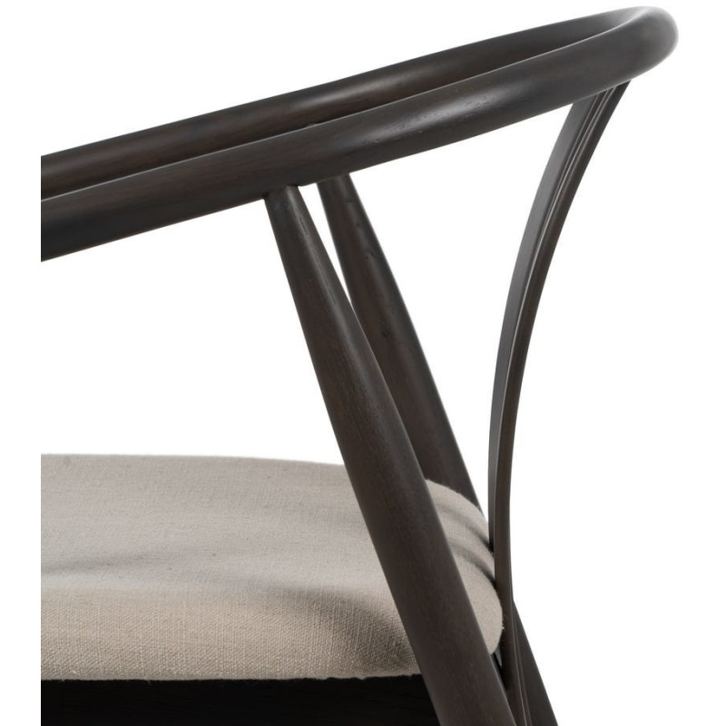 Fauteuil de table vintage scandinave Bois de chêne Noir Tissu Beige Quinio - 7