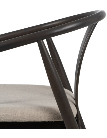 Fauteuil de table vintage scandinave Bois de chêne Noir Tissu Beige Quinio - 7