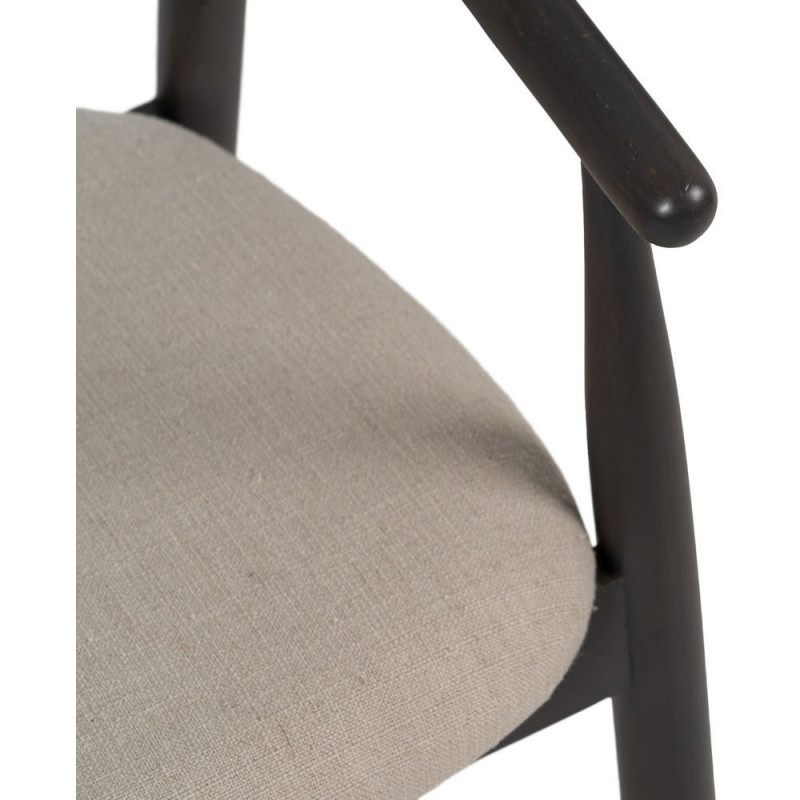 Fauteuil de table vintage scandinave Bois de chêne Noir Tissu Beige Quinio - 8