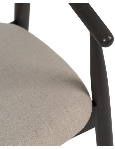 Fauteuil de table vintage scandinave Bois de chêne Noir Tissu Beige Quinio - 8