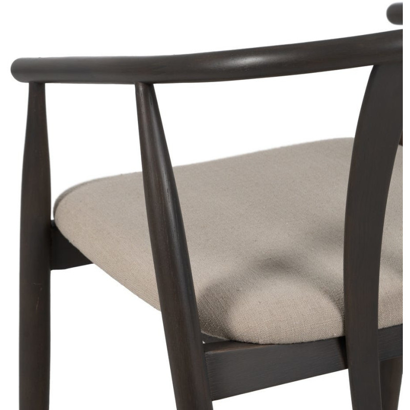 Fauteuil de table vintage scandinave Bois de chêne Noir Tissu Beige Quinio - 9