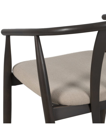 Fauteuil de table vintage scandinave Bois de chêne Noir Tissu Beige Quinio - 9