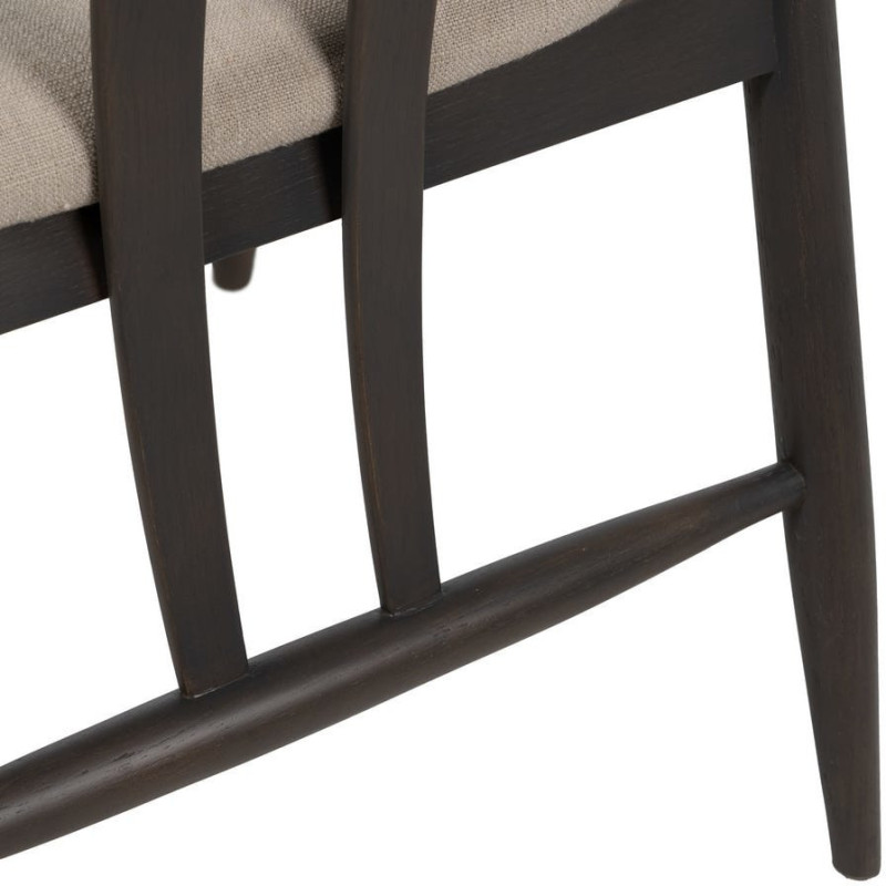 Fauteuil de table vintage scandinave Bois de chêne Noir Tissu Beige Quinio - 10