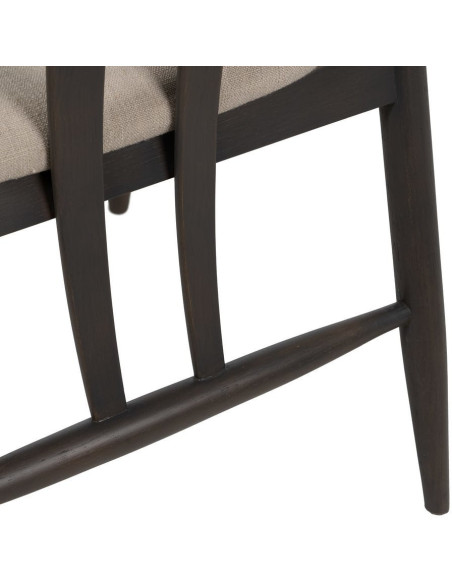 Fauteuil de table vintage scandinave Bois de chêne Noir Tissu Beige Quinio - 10
