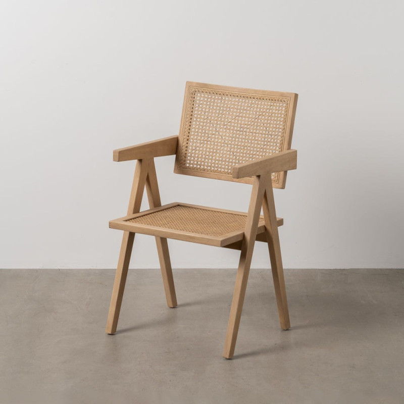 Fauteuil de table vintage chic Bois d'hévéa Rotin Naturel Cannage Bravio (Lot de 2) - 12