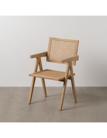 Fauteuil de table vintage chic Bois d'hévéa Rotin Naturel Cannage Bravio (Lot de 2) - 12