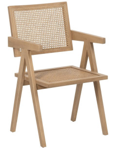 Fauteuil de table vintage chic Bois d'hévéa Rotin Naturel Cannage Bravio (Lot de 2) - 1