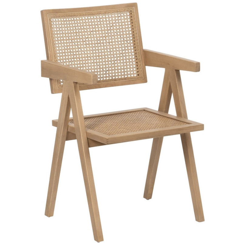 Fauteuil de table vintage chic Bois d'hévéa Rotin Naturel Cannage Bravio (Lot de 2) - 1