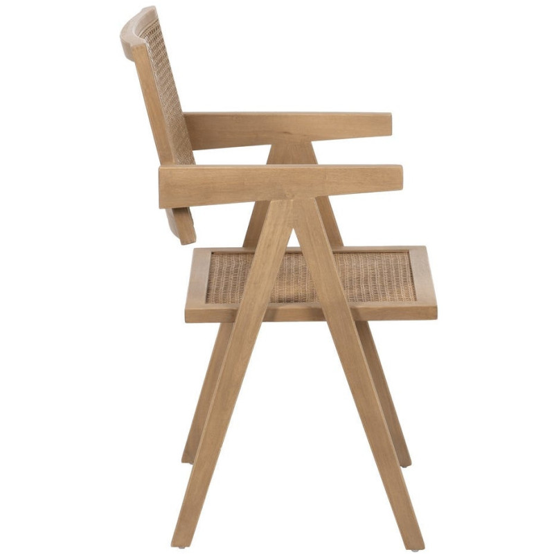 Fauteuil de table vintage chic Bois d'hévéa Rotin Naturel Cannage Bravio (Lot de 2) - 3