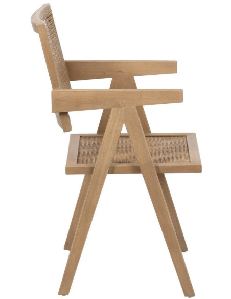 Fauteuil de table vintage chic Bois d'hévéa Rotin Naturel Cannage Bravio (Lot de 2) - 3