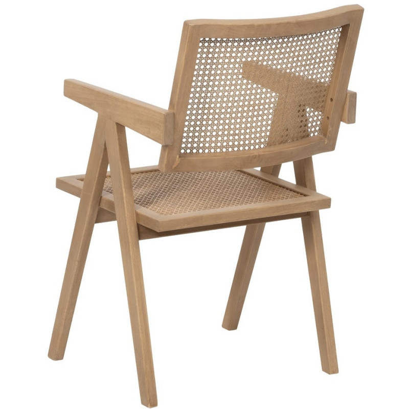 Fauteuil de table vintage chic Bois d'hévéa Rotin Naturel Cannage Bravio (Lot de 2) - 4