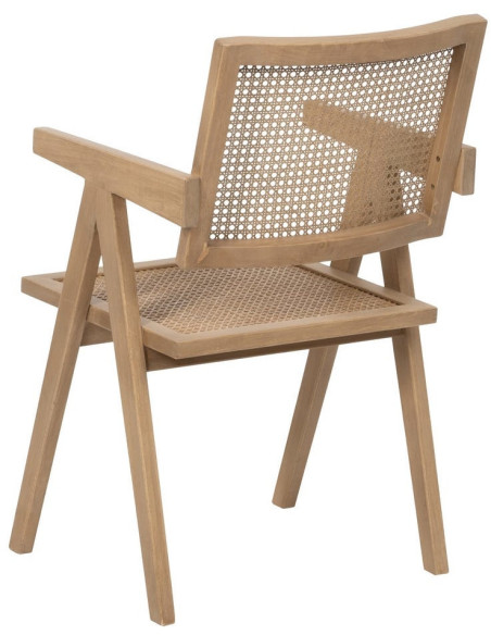 Fauteuil de table vintage chic Bois d'hévéa Rotin Naturel Cannage Bravio (Lot de 2) - 4