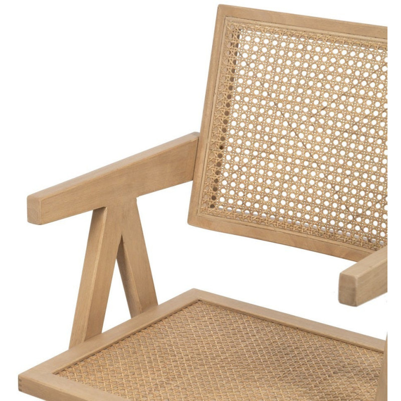 Fauteuil de table vintage chic Bois d'hévéa Rotin Naturel Cannage Bravio (Lot de 2) - 6