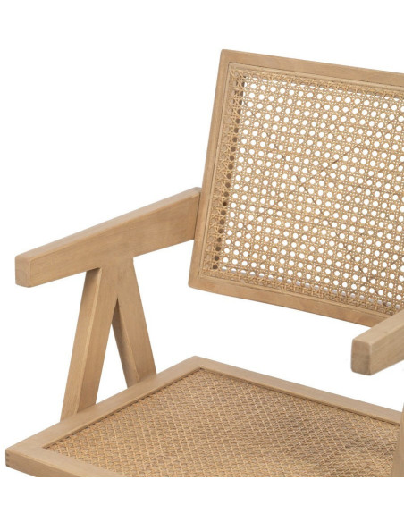 Fauteuil de table vintage chic Bois d'hévéa Rotin Naturel Cannage Bravio (Lot de 2) - 6