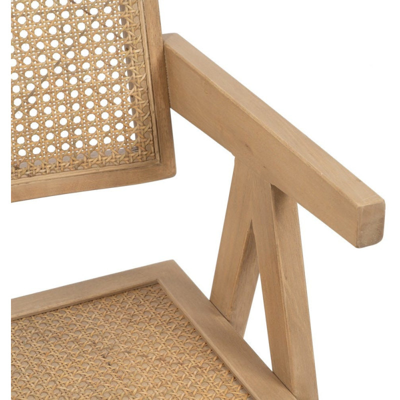 Fauteuil de table vintage chic Bois d'hévéa Rotin Naturel Cannage Bravio (Lot de 2) - 7
