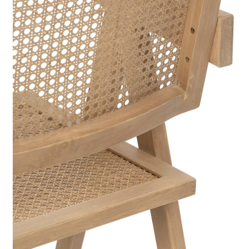 Fauteuil de table vintage chic Bois d'hévéa Rotin Naturel Cannage Bravio (Lot de 2) - 10