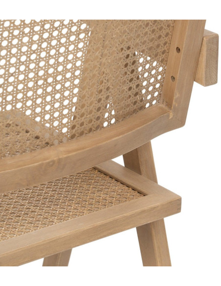 Fauteuil de table vintage chic Bois d'hévéa Rotin Naturel Cannage Bravio (Lot de 2) - 10