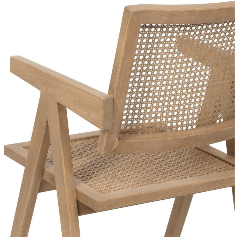 Fauteuil de table vintage chic Bois d'hévéa Rotin Naturel Cannage Bravio (Lot de 2) - 11